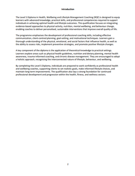 Level 5 Diploma in Health, Wellbeing and Lifestyle Management Coaching