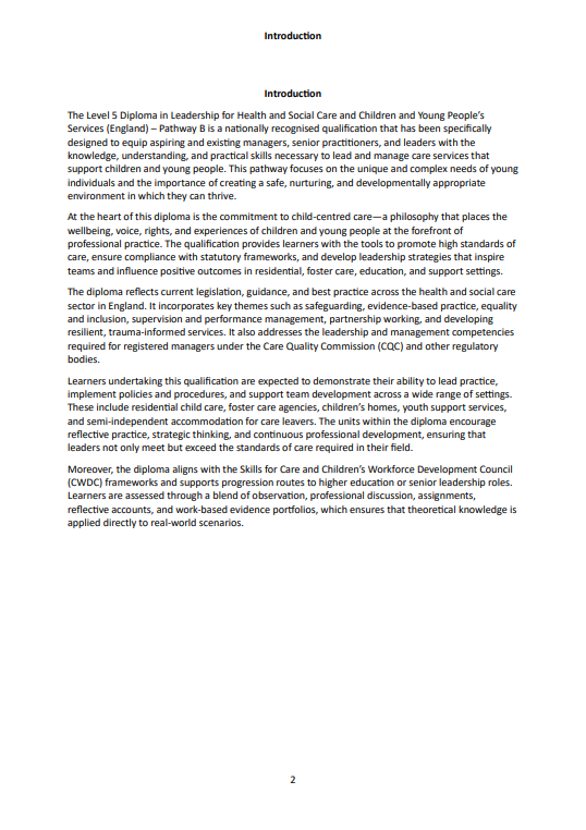 Completing Your Level 5 Diploma in Leadership for Health and Social Care (Pathway B – Children and Young People Residential)