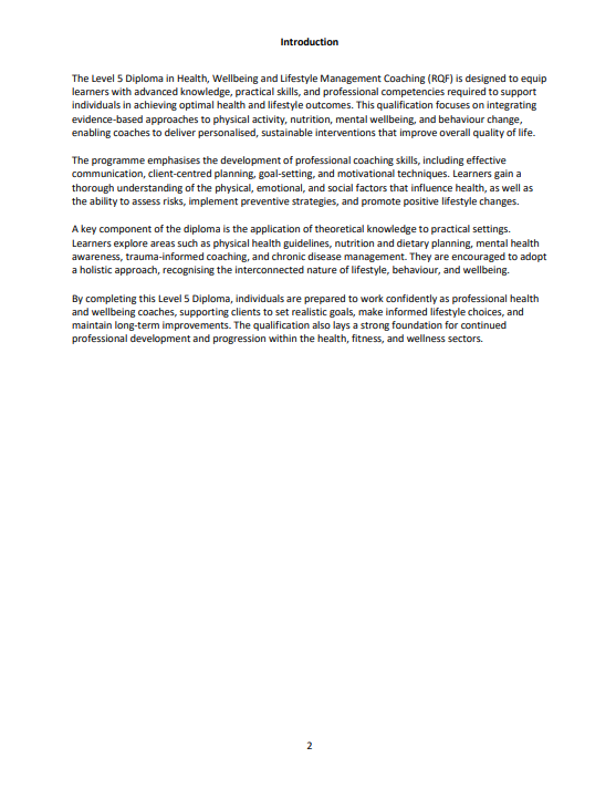 Level 5 Diploma in Health, Wellbeing and Lifestyle Management Coaching